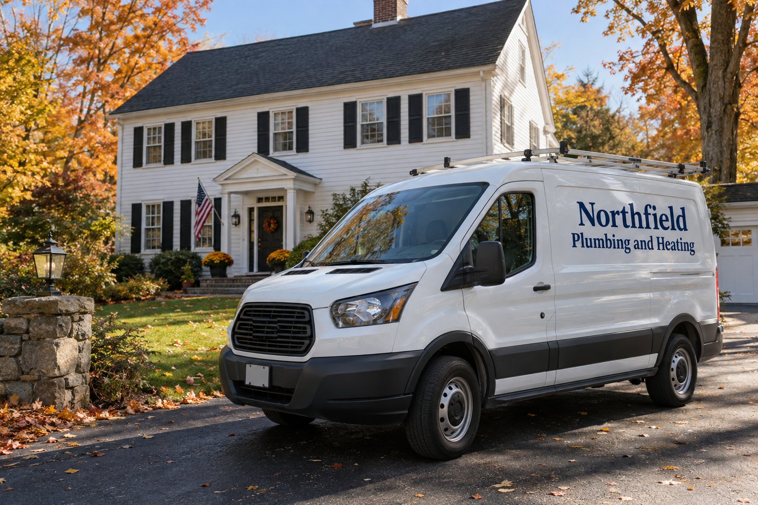 Northfield Plumbing and Heating van in a customer's driveway